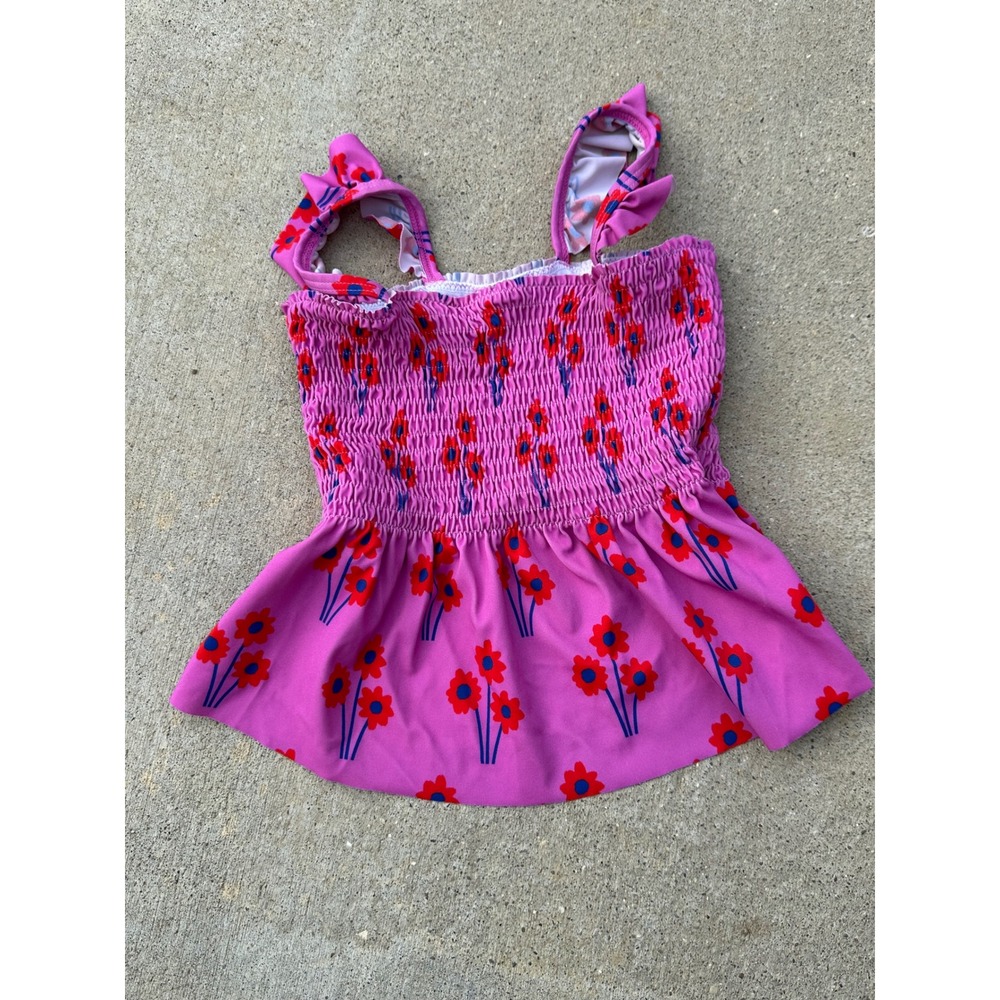 Hanna Andersson Girls Pink Floral Smocked Peplum Tankini Swim Top Size 120 US6-7